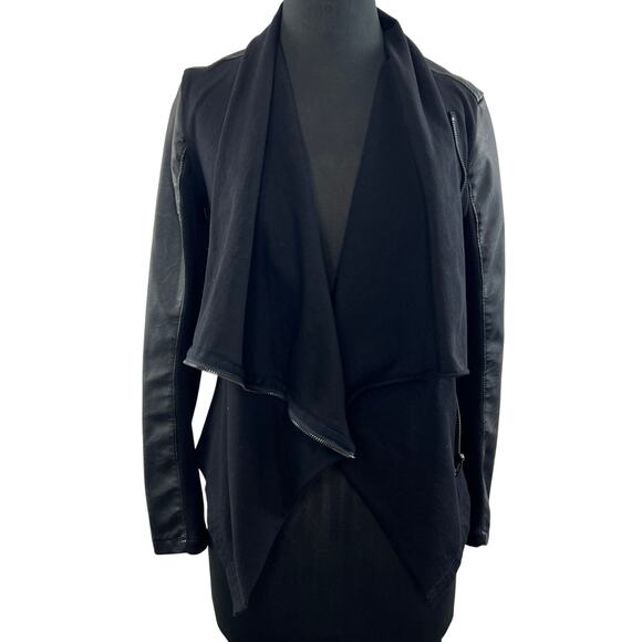 BlankNYC Black Long Sleeve Faux Leather Asymmetric Zip Draped Jacket Sz S Small - Picture 1 of 9